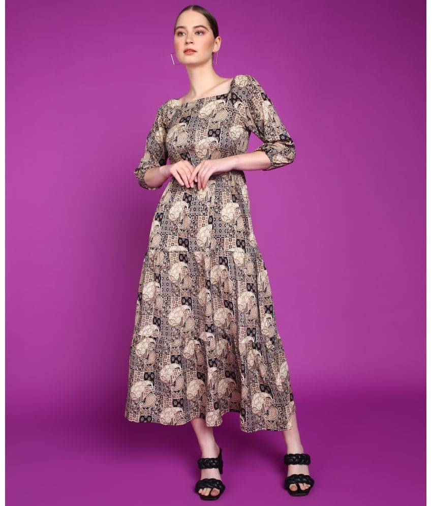 POPWINGS Polyester Printed Full Length Women's A-line Dress - Multicolor ( Pack of 1 ) POPWINGS Polyester Printed Full Length Women's A-line Dress - Multicolor ( Pack of 1 )