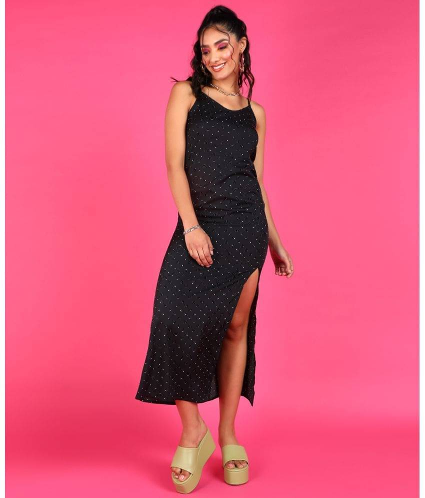 POPWINGS Women Polyester Printed Fit & Flare Dress ( Black ) POPWINGS Women Polyester Printed Fit & Flare Dress ( Black )
