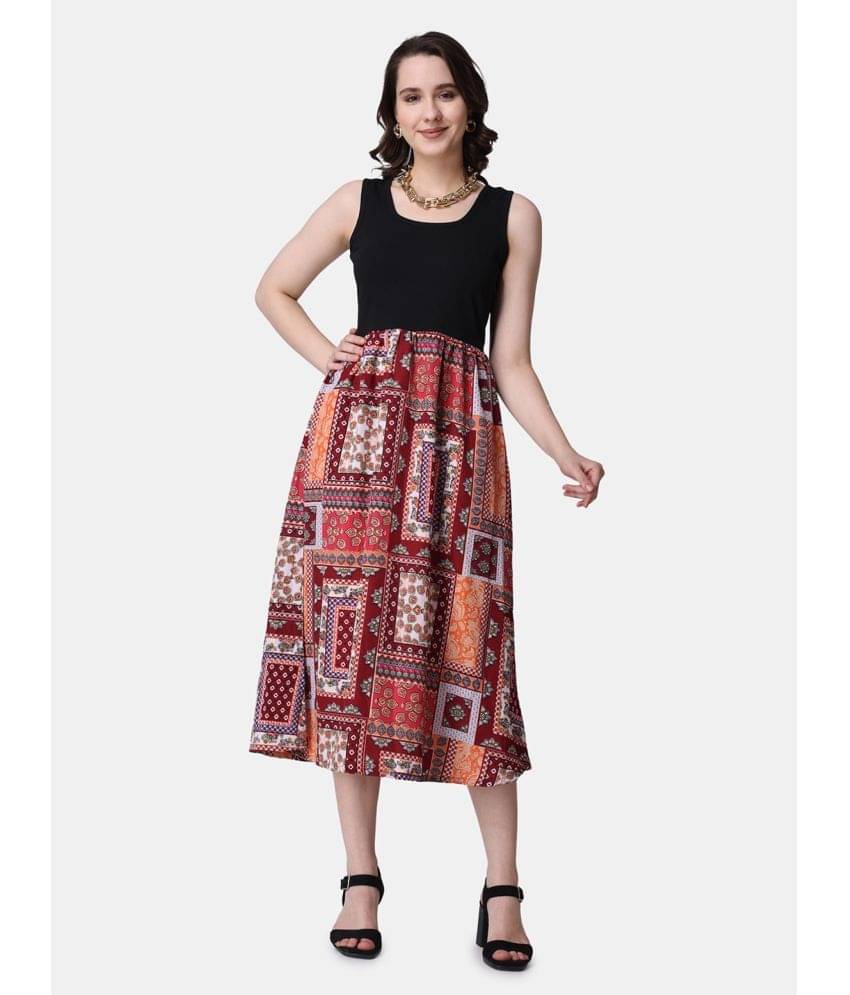 POPWINGS Women Polyester Printed Fit & Flare Dress ( Red ) POPWINGS Women Polyester Printed Fit & Flare Dress ( Red )