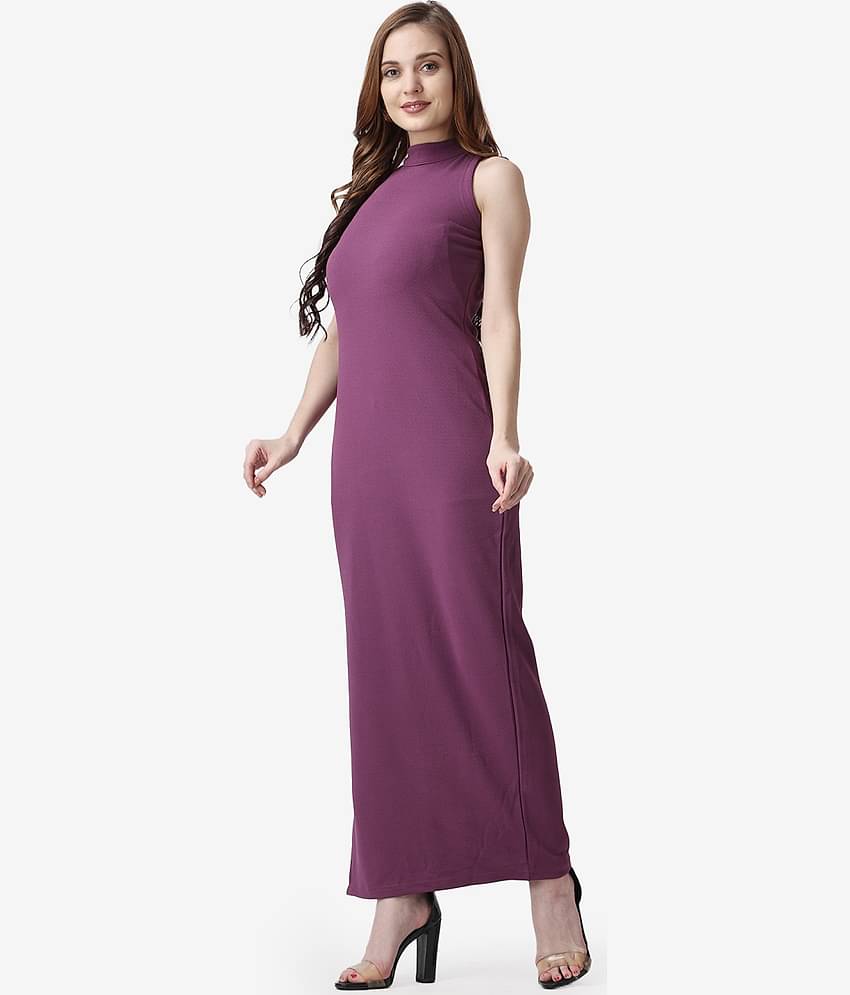 POPWINGS Women Polyester Solid Bodycon Dress ( Lavender )