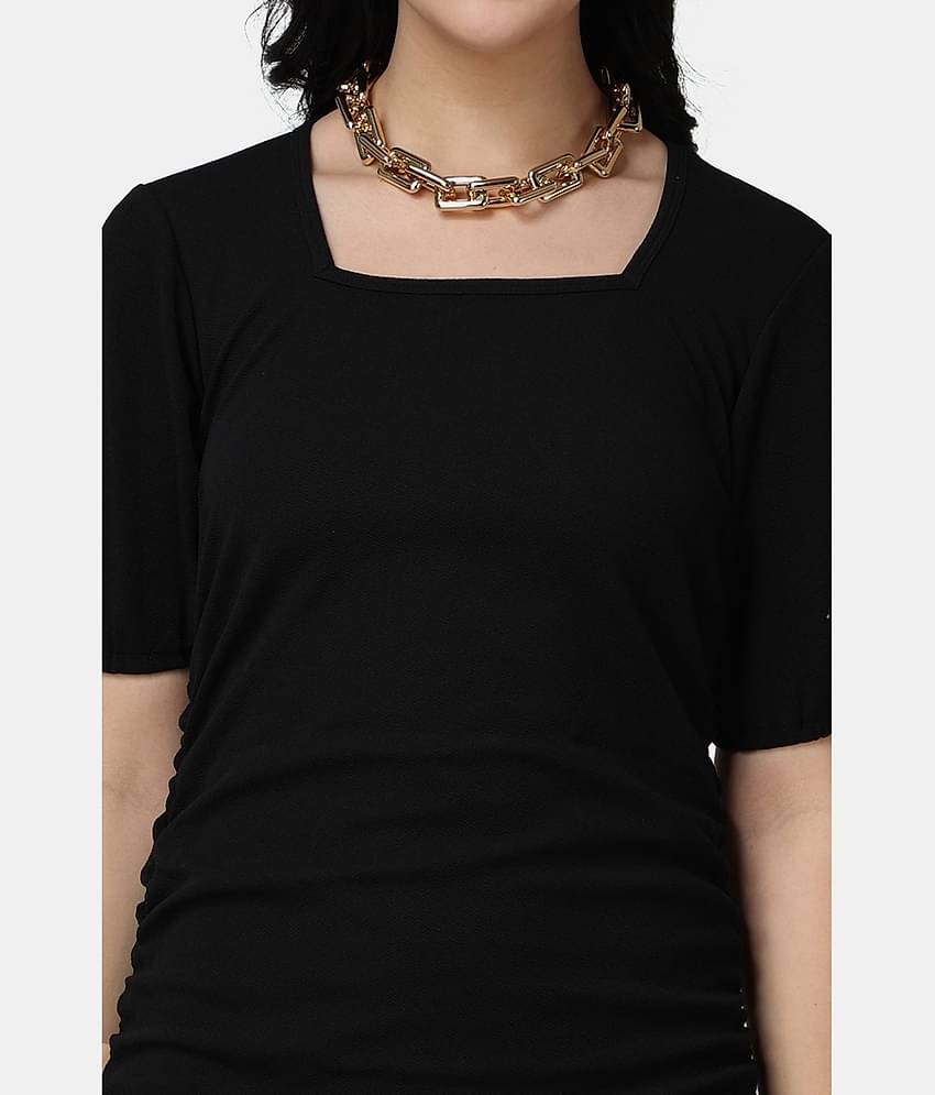 POPWINGS Women Polyester Printed Fit & Flare Dress ( Black )