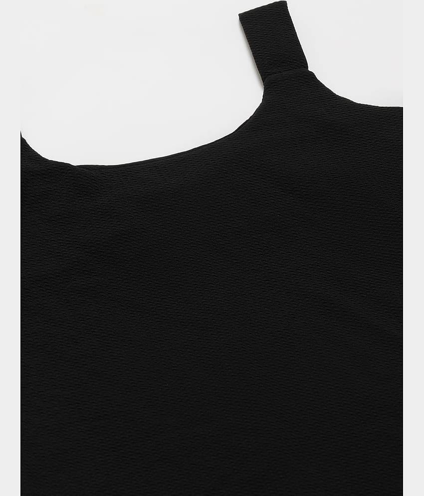 POPWINGS Women Polyester Solid Bodycon Dress ( Black )