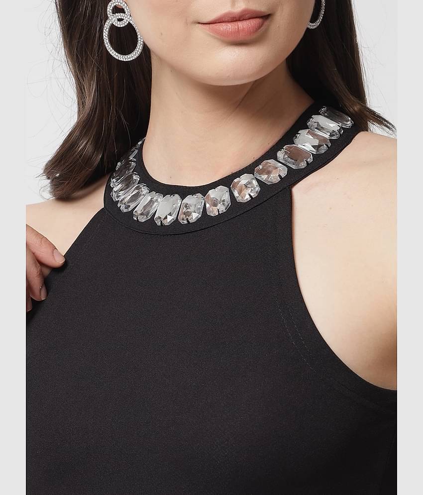 POPWINGS Women Polyester Solid Bodycon Dress ( Black )