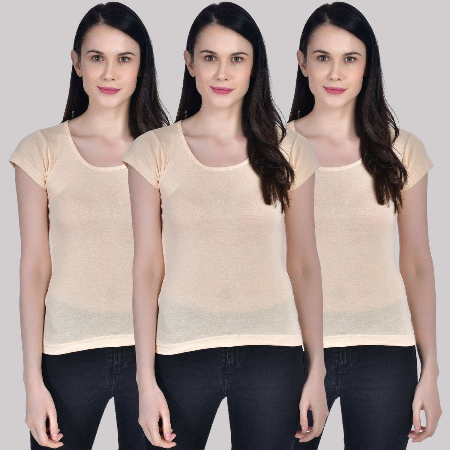 AIMLY Cap Sleeve Cotton Camisoles - Beige Pack of 3 AIMLY Cap Sleeve Cotton Camisoles - Beige Pack of 3