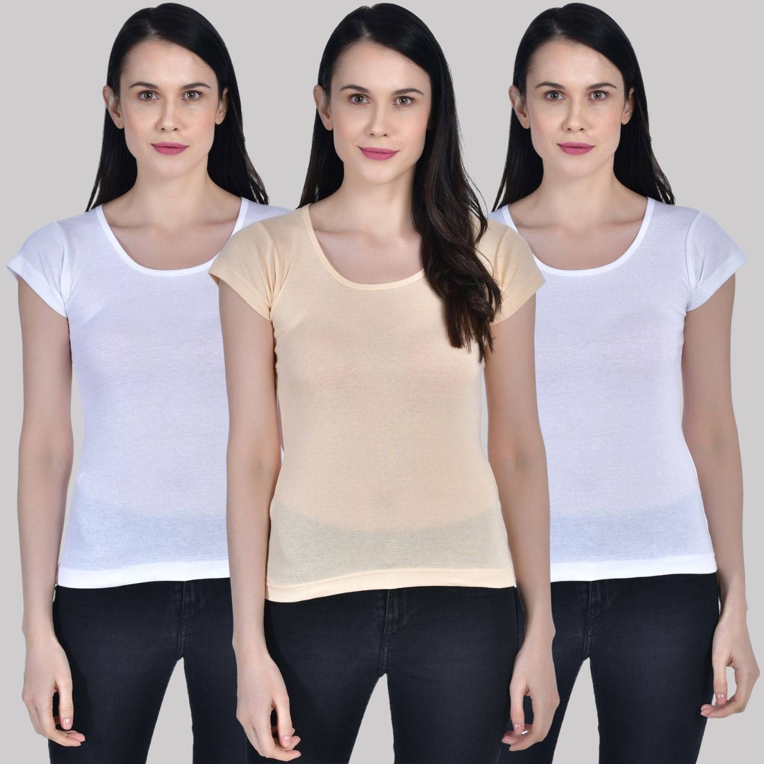 AIMLY Cap Sleeve Cotton Camisoles - White Pack of 3     			AIMLY Cap Sleeve Cotton Camisoles - White Pack of 3