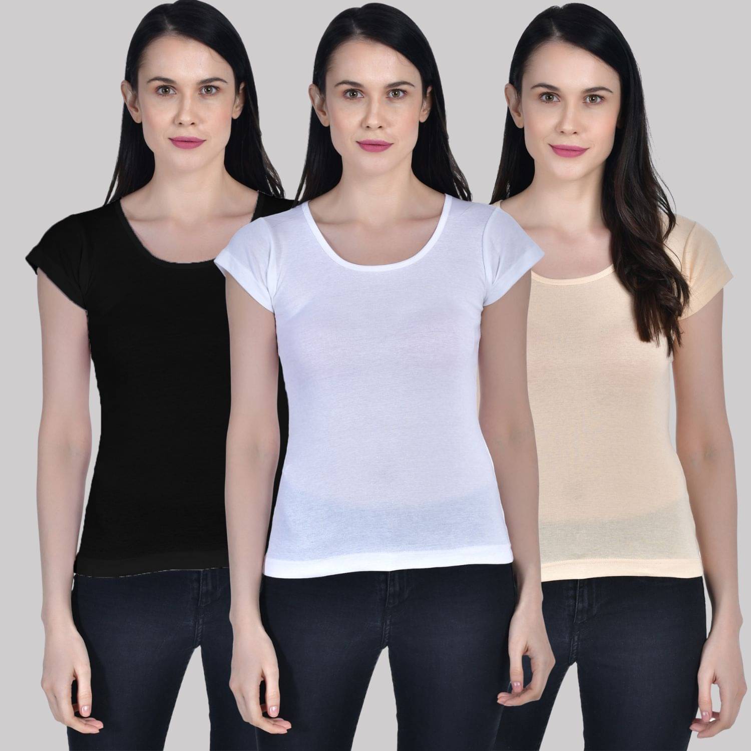 AIMLY Cap Sleeve Cotton Camisoles - Multi Color Pack of 3 AIMLY Cap Sleeve Cotton Camisoles - Multi Color Pack of 3
