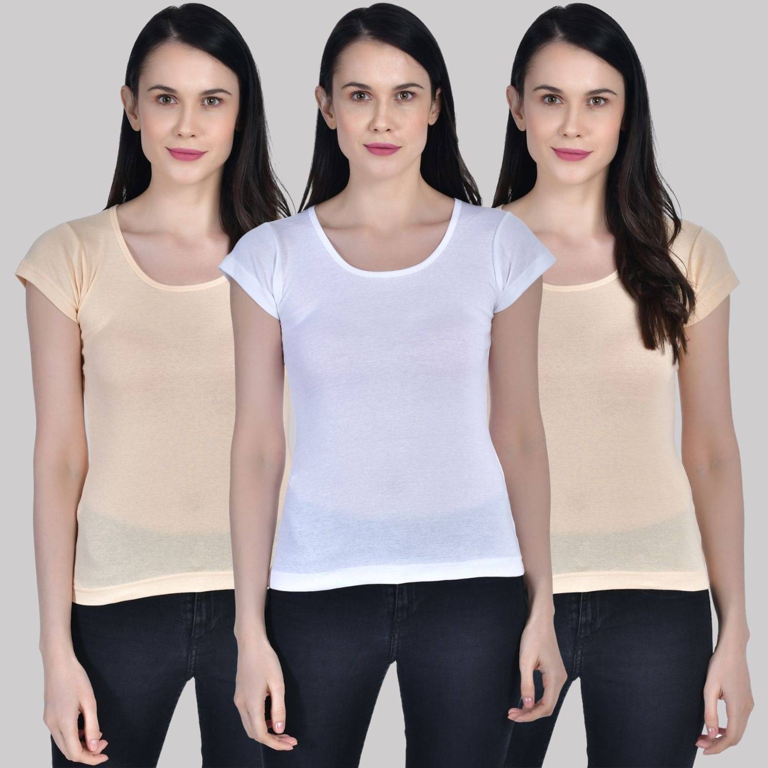     			AIMLY Cap Sleeve Cotton Camisoles - Beige Pack of 3