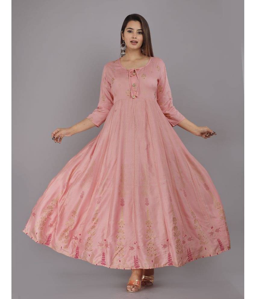 ANNEIV Viscose Printed Anarkali Women's Kurti - Peach ( Pack of 1 ) ANNEIV Viscose Printed Anarkali Women's Kurti - Peach ( Pack of 1 )