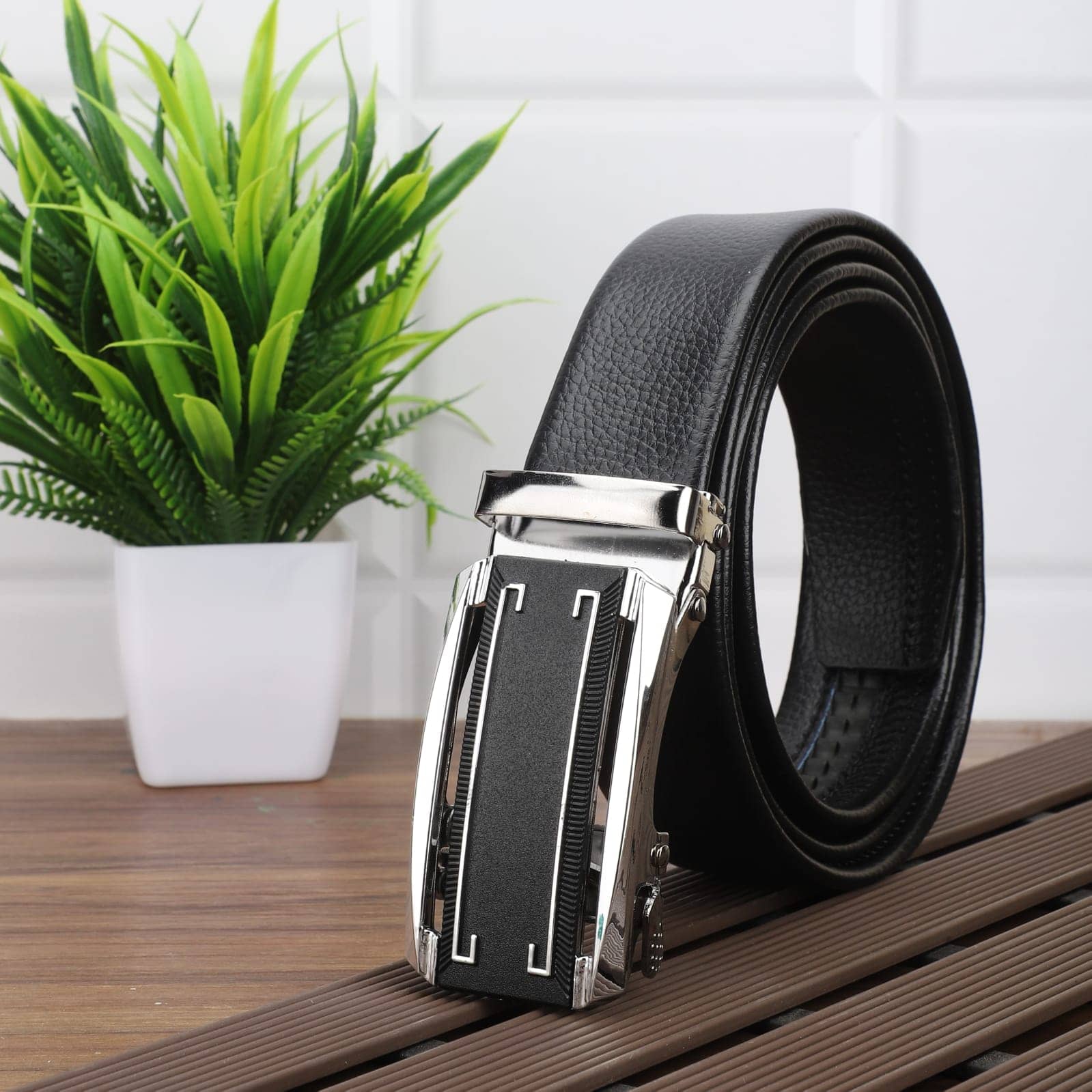 Clock21 - Silver Leather Men's Formal Belt ( Pack of 1 )
