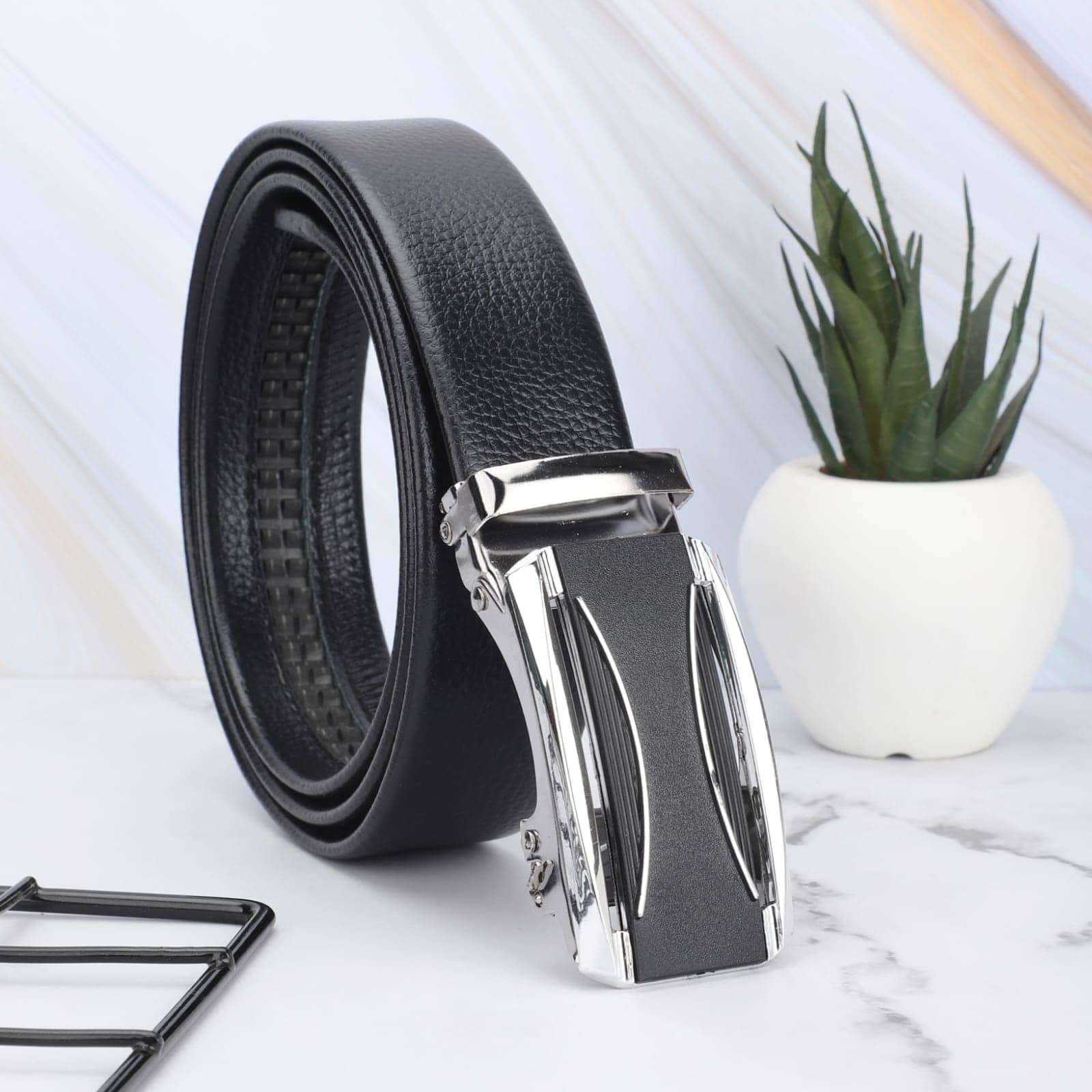 Clock21 - Silver Leather Men's Formal Belt ( Pack of 1 )