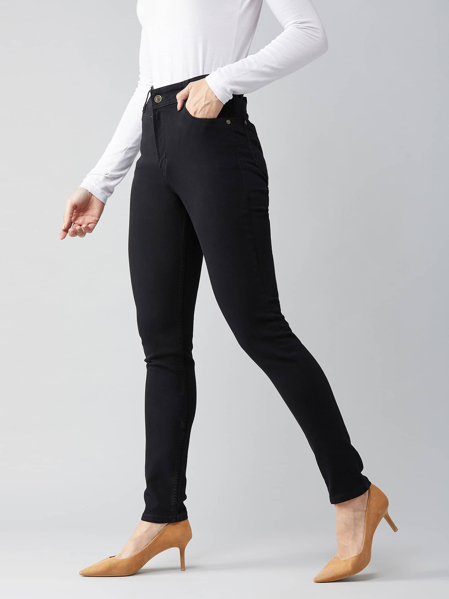 Dolce Crudo - Black Denim Slim Fit Women's Jeans ( Pack of 1 ) - Jeans | Buy online on ZillyBuy
