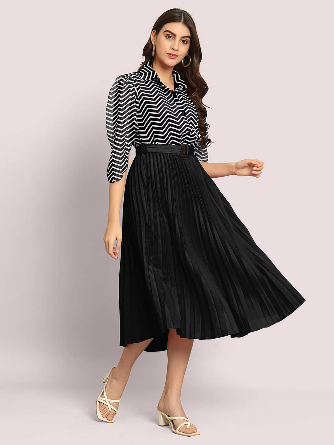Femvy Polyester Printed Midi Women's Fit & Flare Dress - Black ( Pack of 1 ) Femvy Polyester Printed Midi Women's Fit & Flare Dress - Black ( Pack of 1 )