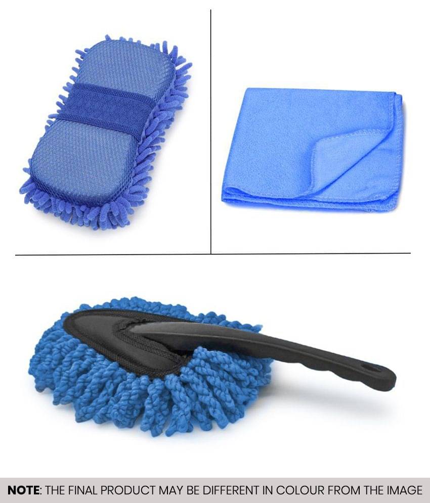     			Mahek Accessories - Car Cleaning Combo Of Wet & Dry Microfiber Mini Duster , Microfiber Sponge And Microfiber Towel 40*40 CM 250 GSM for car accessories( Pack Of 3 )