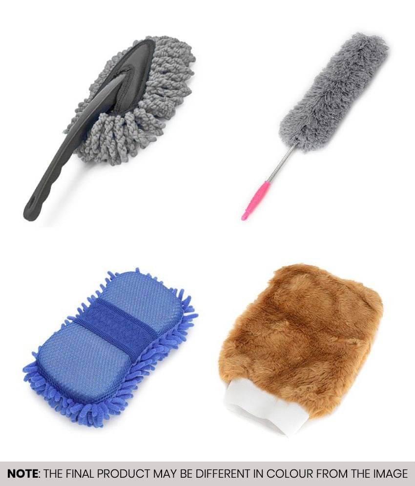     			mahek accessories Car Cleaning Combo of Mini Duster , Feather Duster , Microfiber Sponge & Gloves ( Pack of 4 )