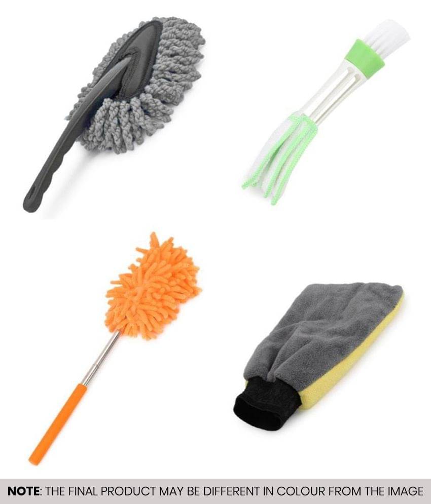     			mahek accessories Car Cleaning Combo of Mini Duster , Ac Vent Cleaning Brush , Mini Telescopic Duster & Gloves ( Pack of 4 )
