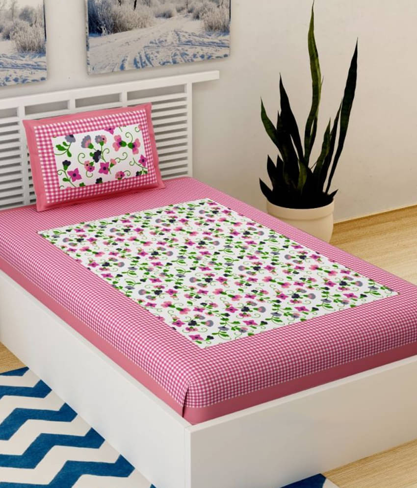    			Uniqchoice Cotton 1 Single Bedsheet with 1 Pillow Cover ( Pink )