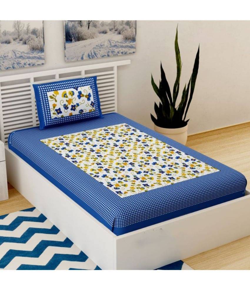     			Uniqchoice Cotton 1 Single Bedsheet with 1 Pillow Cover ( Blue )