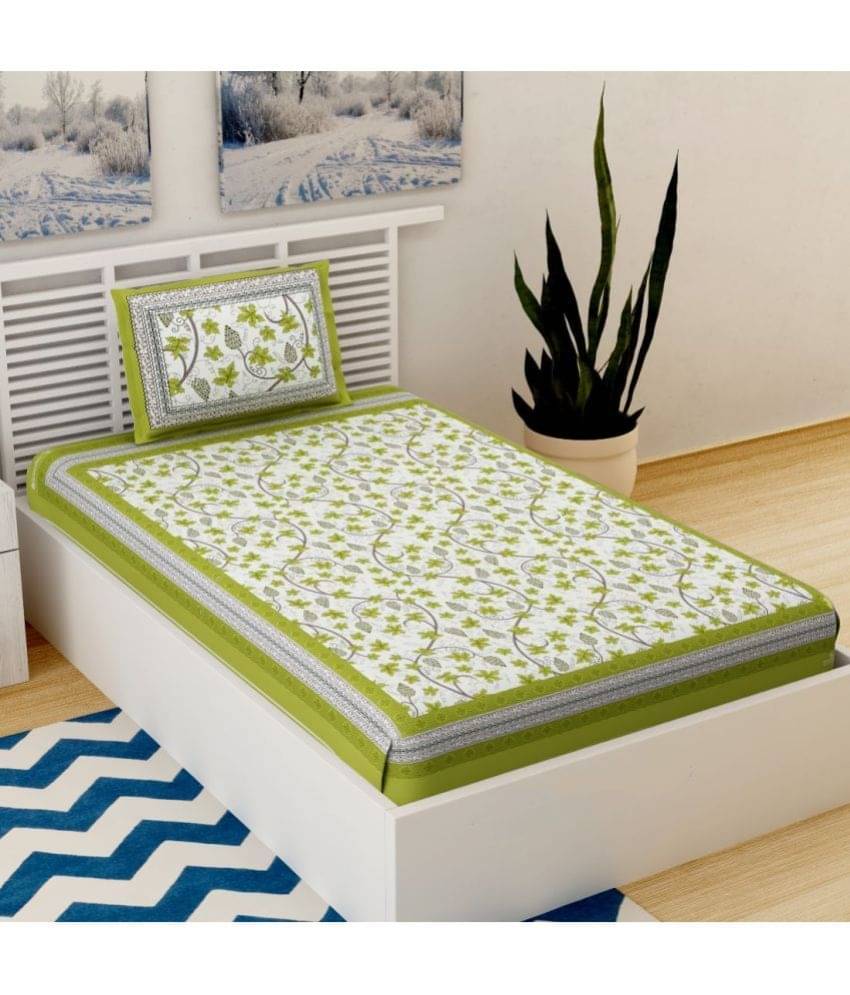     			Uniqchoice Cotton 1 Single Bedsheet with 1 Pillow Cover ( Green )