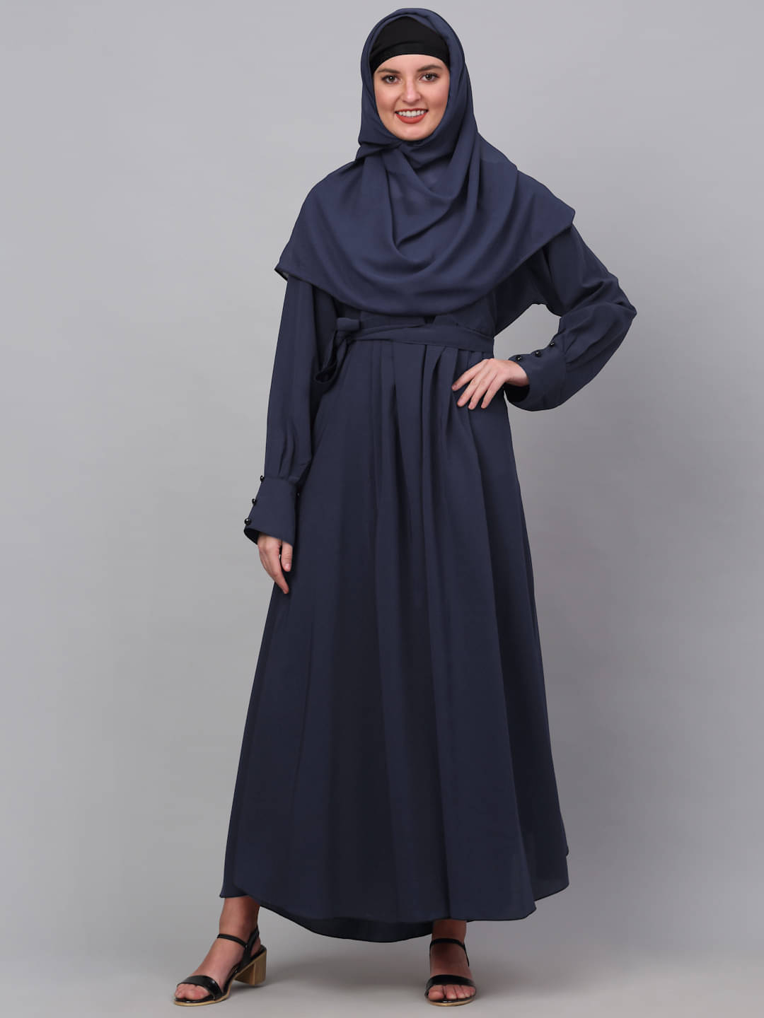     			Klotthe Blue Polyester Unstitched Burqas without Hijab - Single