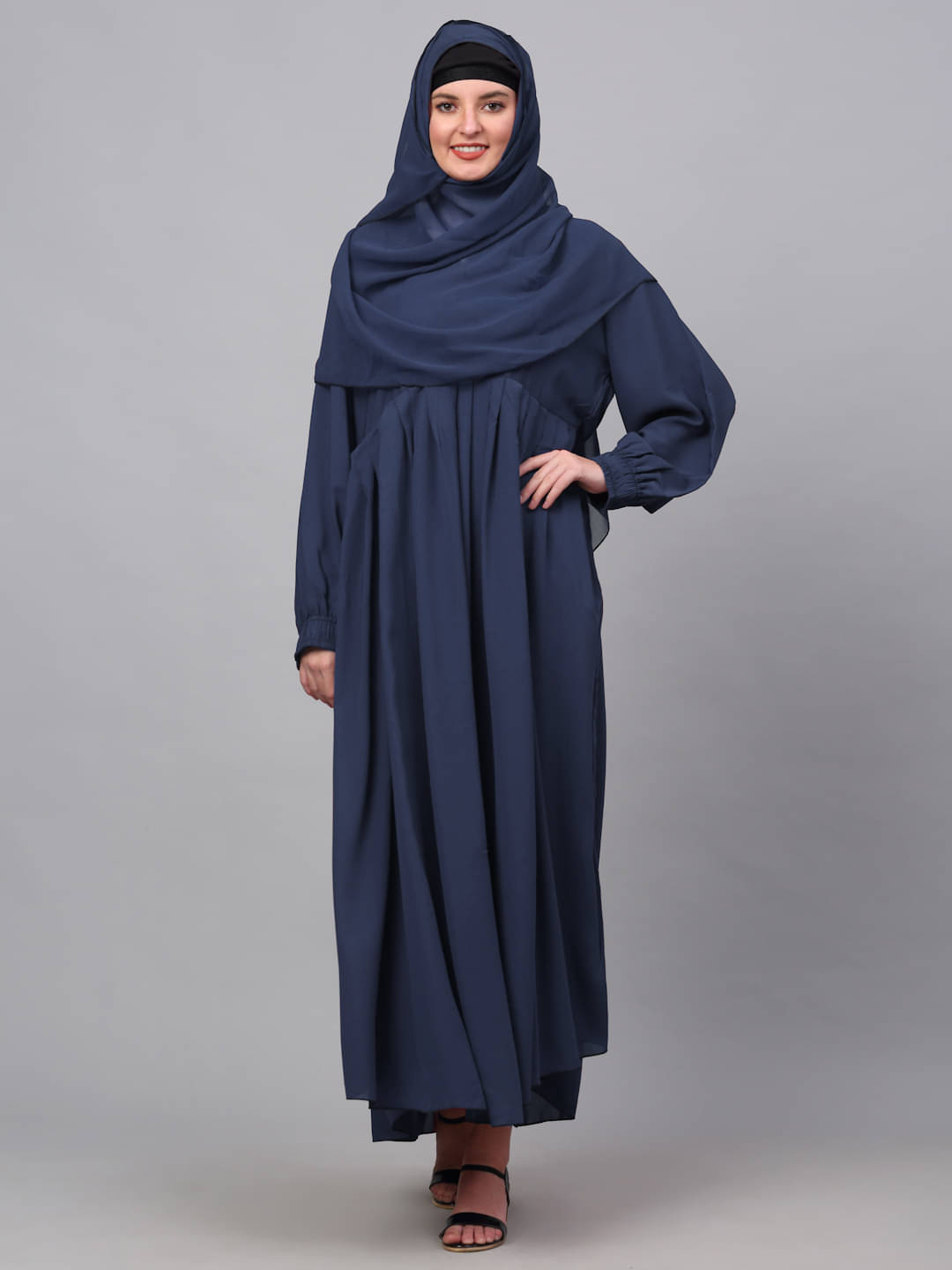     			Klotthe Blue Polyester Unstitched Burqas without Hijab - Single