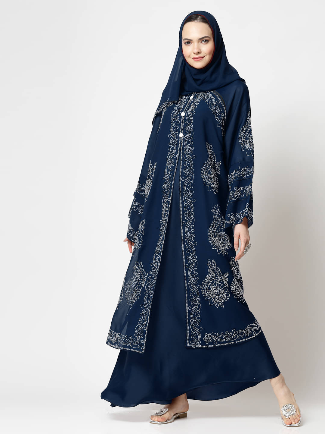 Klotthe Blue Polyester Unstitched Burqas without Hijab - Single Klotthe Blue Polyester Unstitched Burqas without Hijab - Single