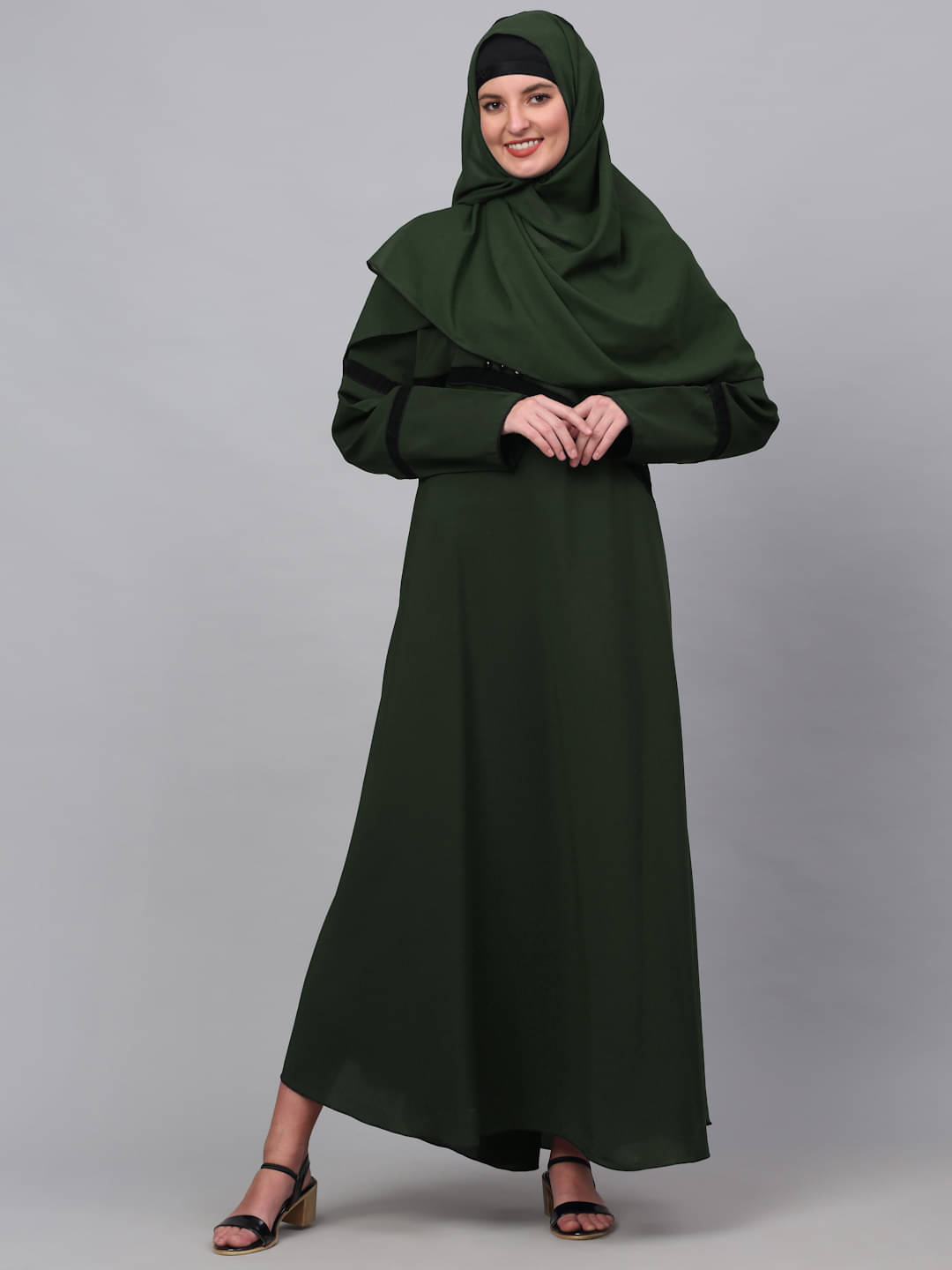     			Klotthe Green Polyester Unstitched Burqas without Hijab - Single