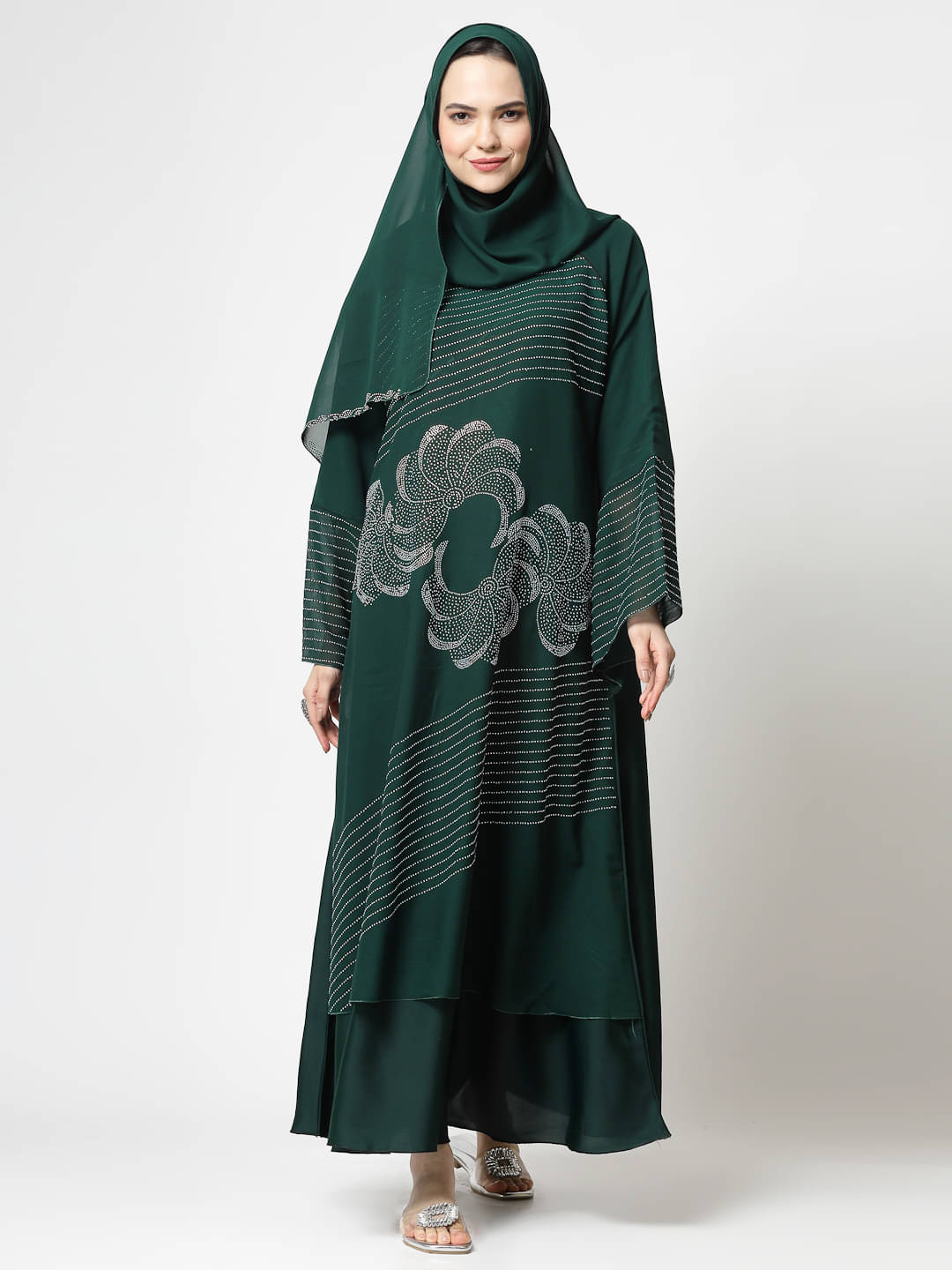    			Klotthe Green Polyester Unstitched Burqas without Hijab - Single