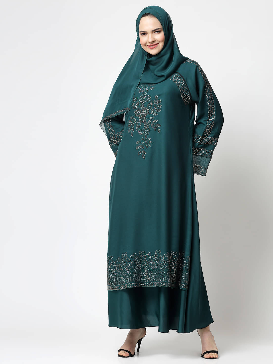     			Klotthe Green Polyester Unstitched Burqas without Hijab - Single