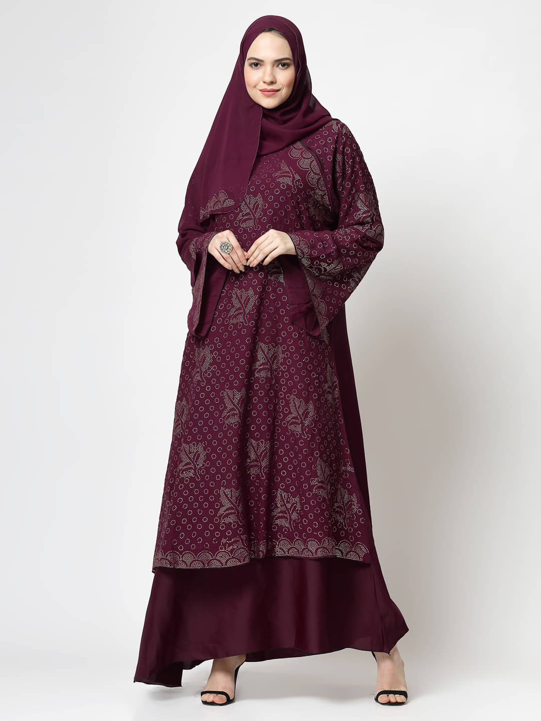 Klotthe Maroon Polyester Unstitched Burqas without Hijab - Single Klotthe Maroon Polyester Unstitched Burqas without Hijab - Single