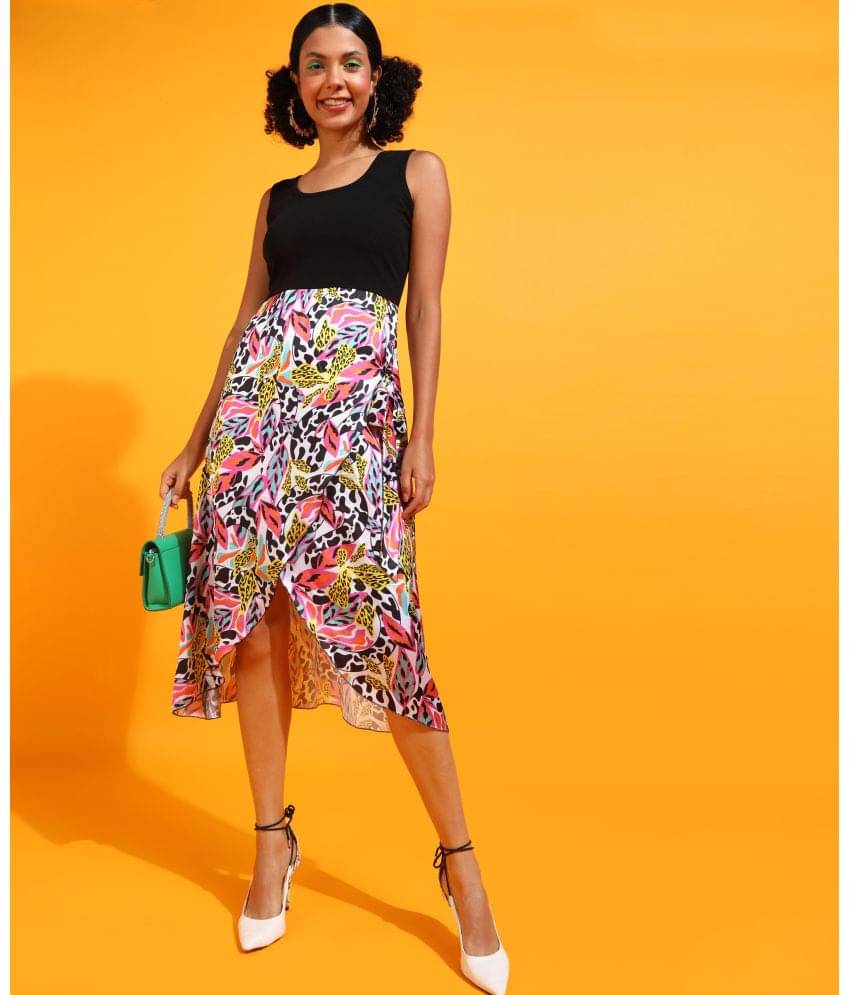 POPWINGS Women Polyester Printed Fit & Flare Dress ( Multicolor ) POPWINGS Women Polyester Printed Fit & Flare Dress ( Multicolor )