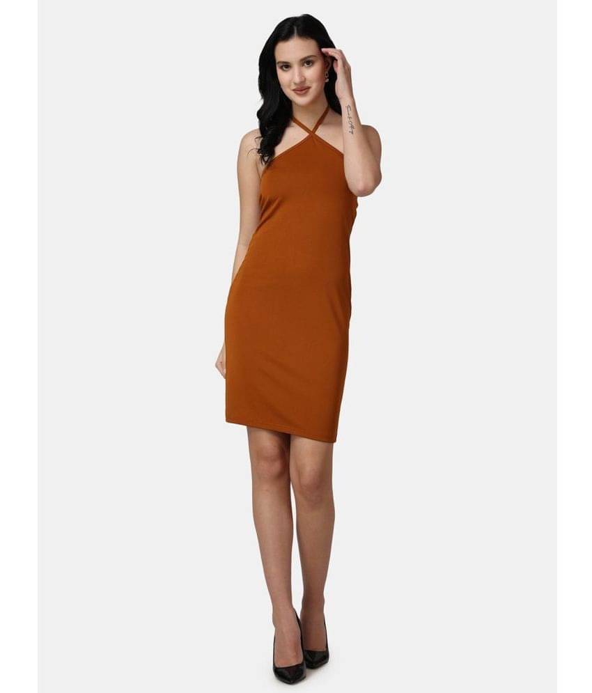 POPWINGS Women Polyester Solid Bodycon Dress ( Rust ) POPWINGS Women Polyester Solid Bodycon Dress ( Rust )