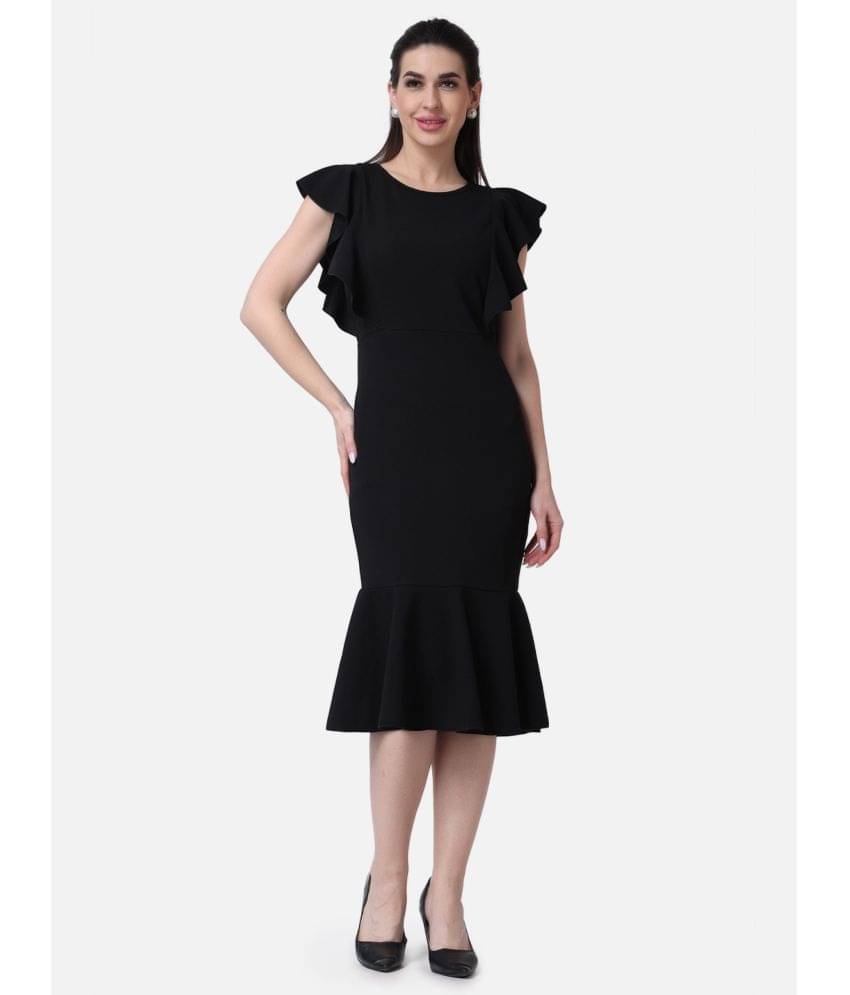 POPWINGS Women Polyester Solid Bodycon Dress ( Black ) POPWINGS Women Polyester Solid Bodycon Dress ( Black )