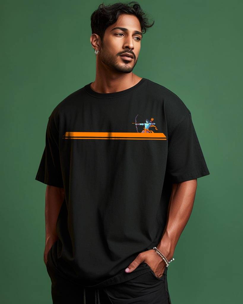     			Prabhu Bhakti Pack of 1 100% Cotton Oversized Fit Men's T-Shirt ( Black )