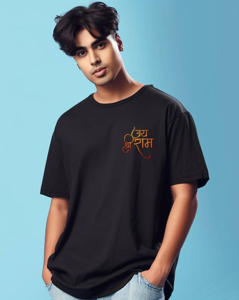     			Prabhu Bhakti Pack of 1 100% Cotton Oversized Fit Men's T-Shirt ( Black )