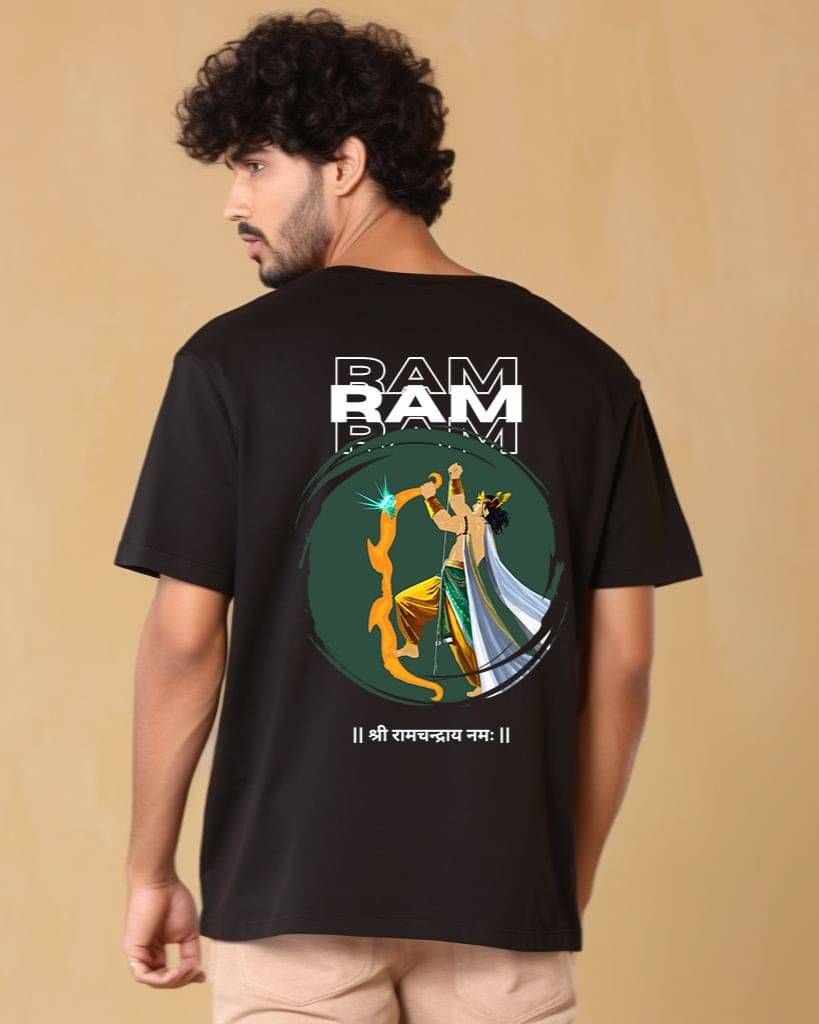     			Prabhu Bhakti Pack of 1 100% Cotton Oversized Fit Men's T-Shirt ( Black )