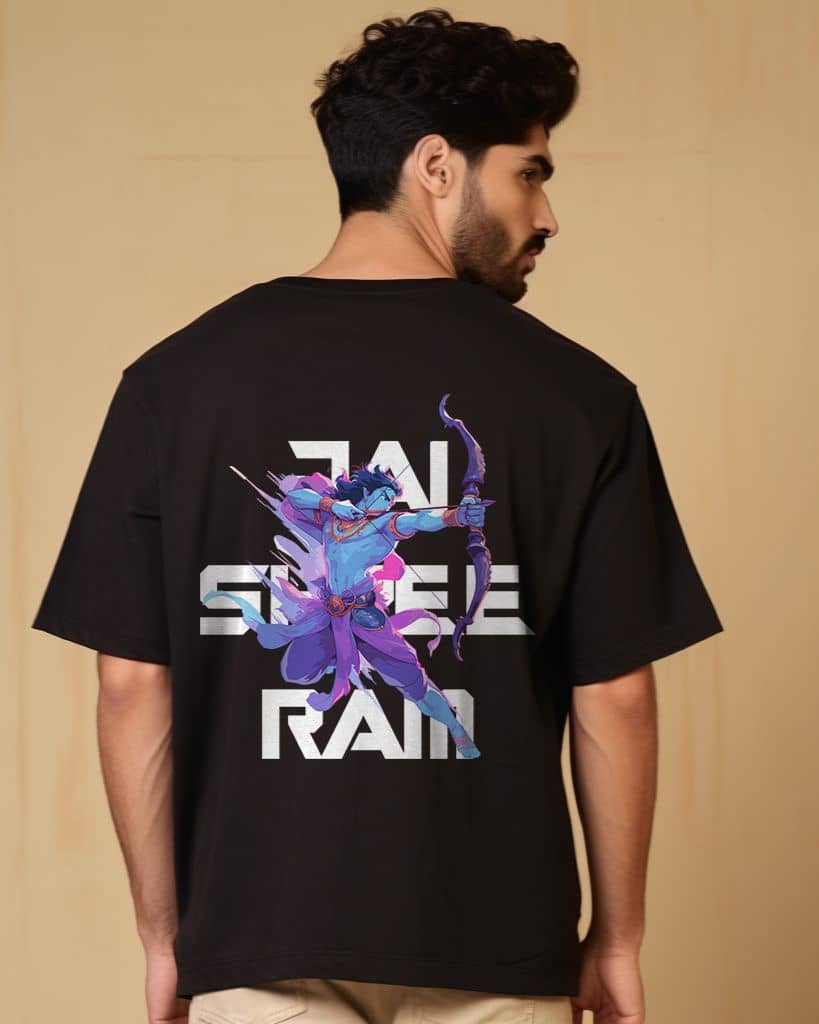 Prabhu Bhakti Pack of 1 100% Cotton Oversized Fit Men's T-Shirt ( Black )