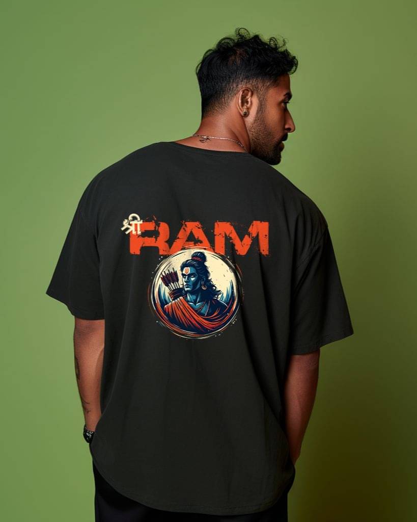     			Prabhu Bhakti Pack of 1 100% Cotton Oversized Fit Men's T-Shirt ( Black )
