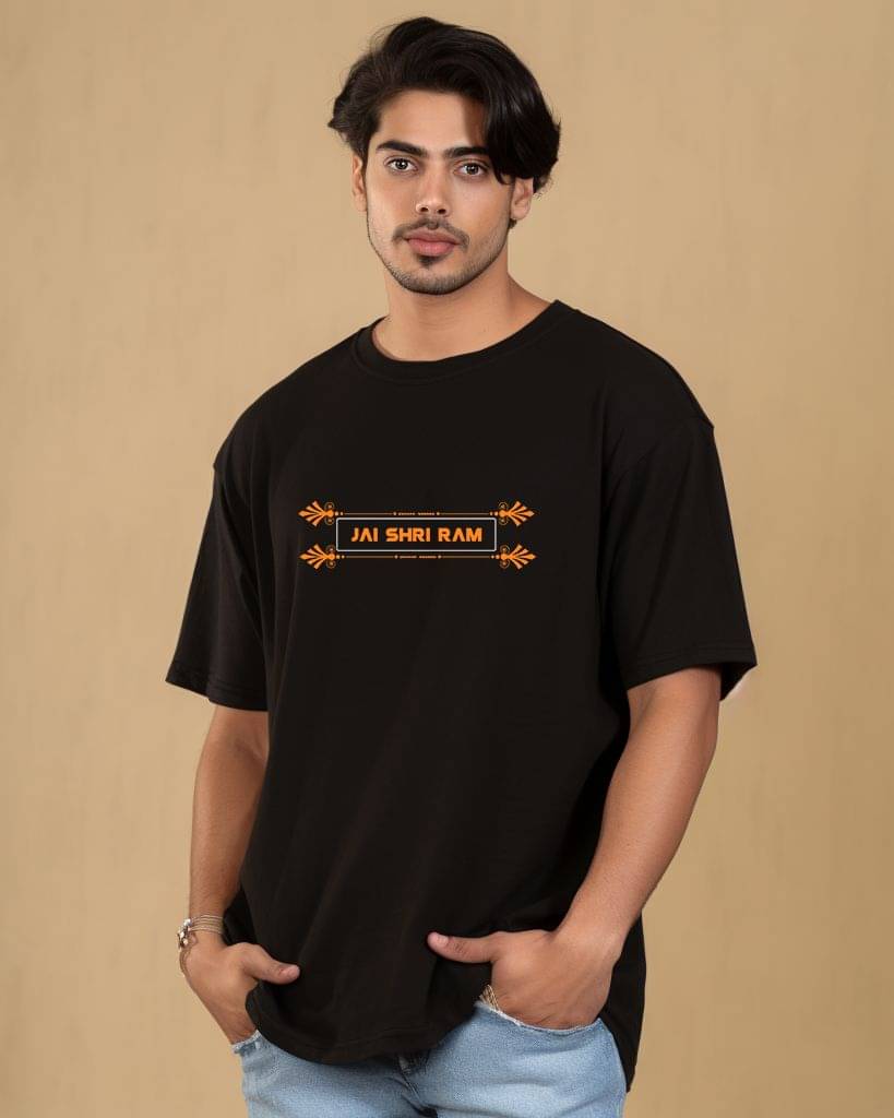     			Prabhu Bhakti Pack of 1 100% Cotton Oversized Fit Men's T-Shirt ( Black )