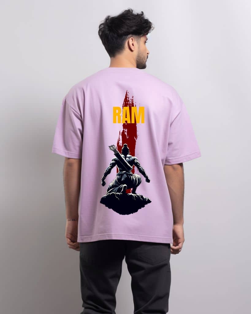 Prabhu Bhakti Pack of 1 100% Cotton Oversized Fit Men's T-Shirt ( Lavender )