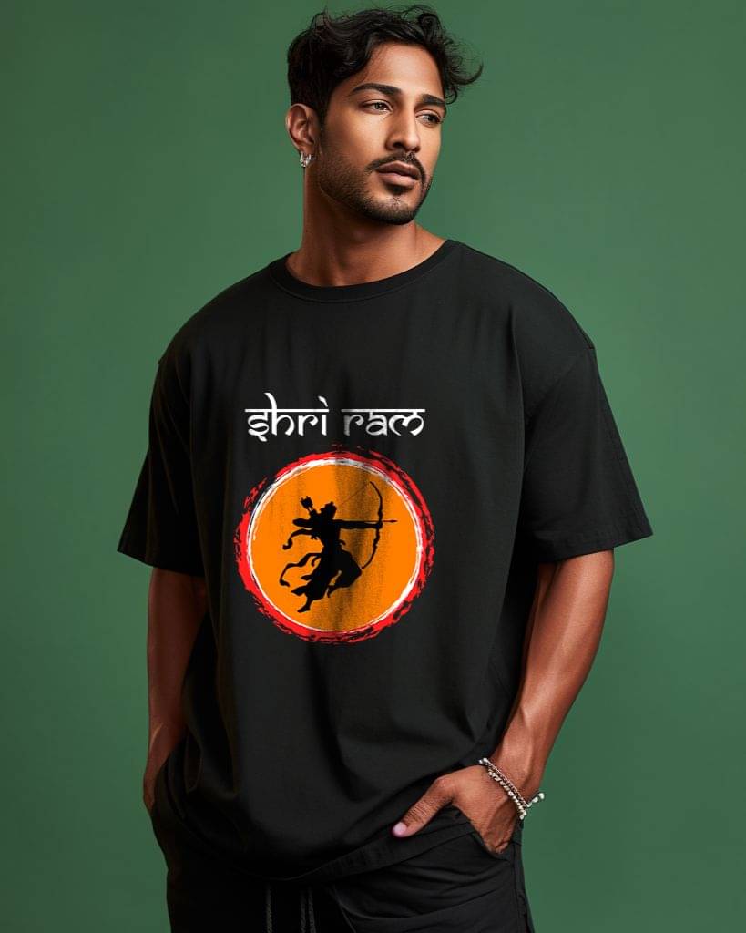     			Prabhu Bhakti Pack of 1 100% Cotton Oversized Fit Men's T-Shirt ( Black )