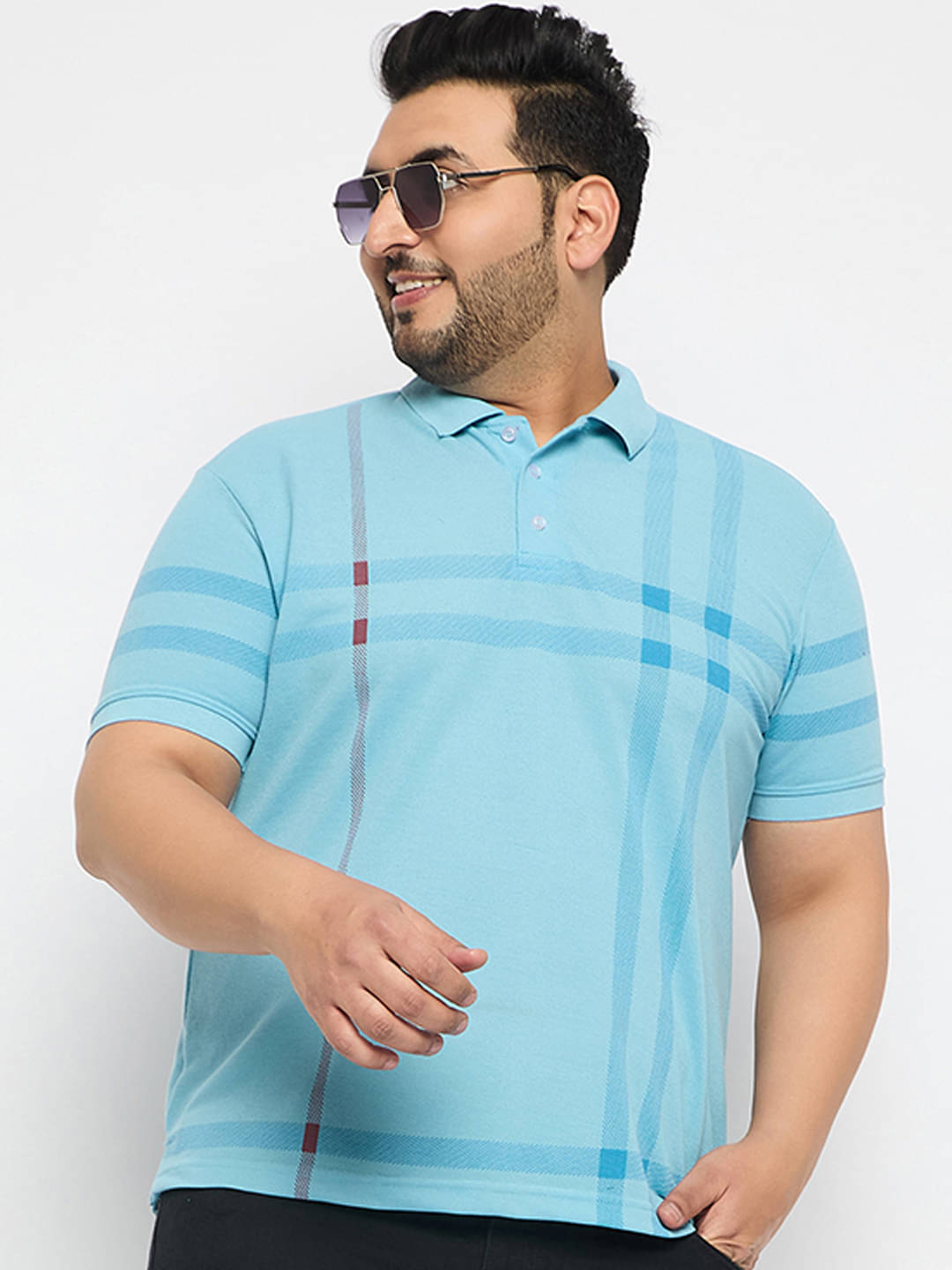 RELANE Pack of 1 Cotton Blend Regular Fit Striped Half Sleeves Men's Polo T Shirt ( Sky Blue ) RELANE Pack of 1 Cotton Blend Regular Fit Striped Half Sleeves Men's Polo T Shirt ( Sky Blue )