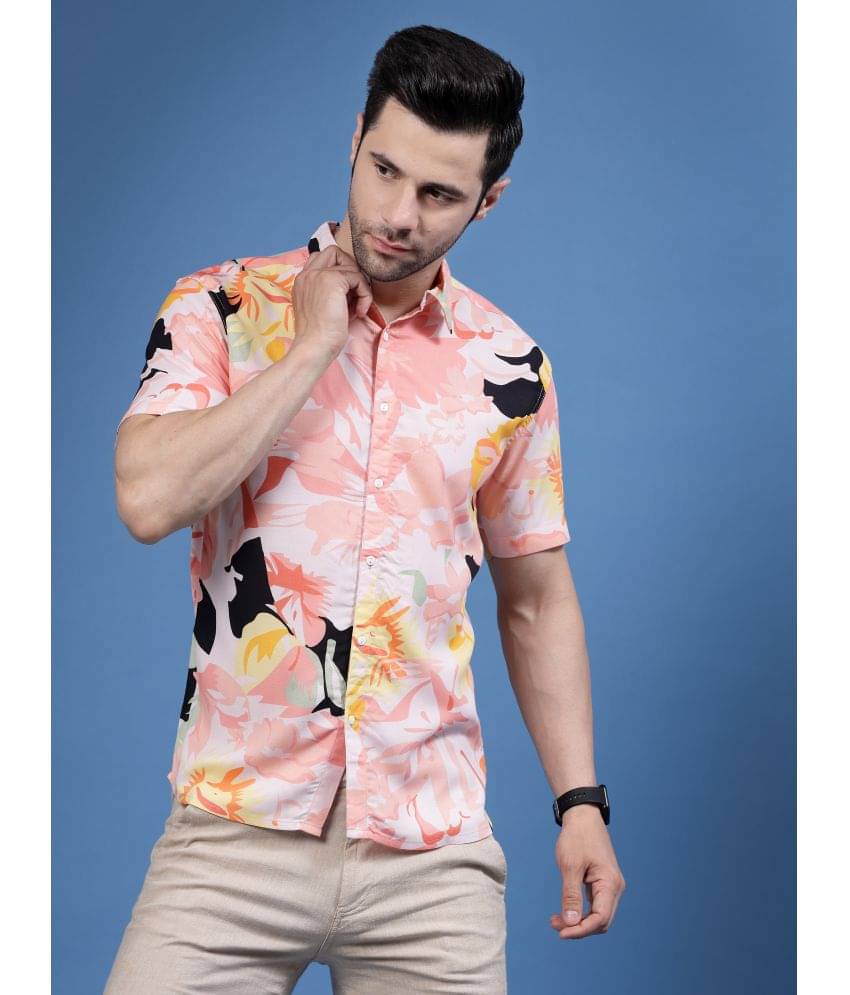     			Rigo Rayon Slim Fit Printed Half Sleeves Men's Casual Shirt - Pink ( Pack of 1 )