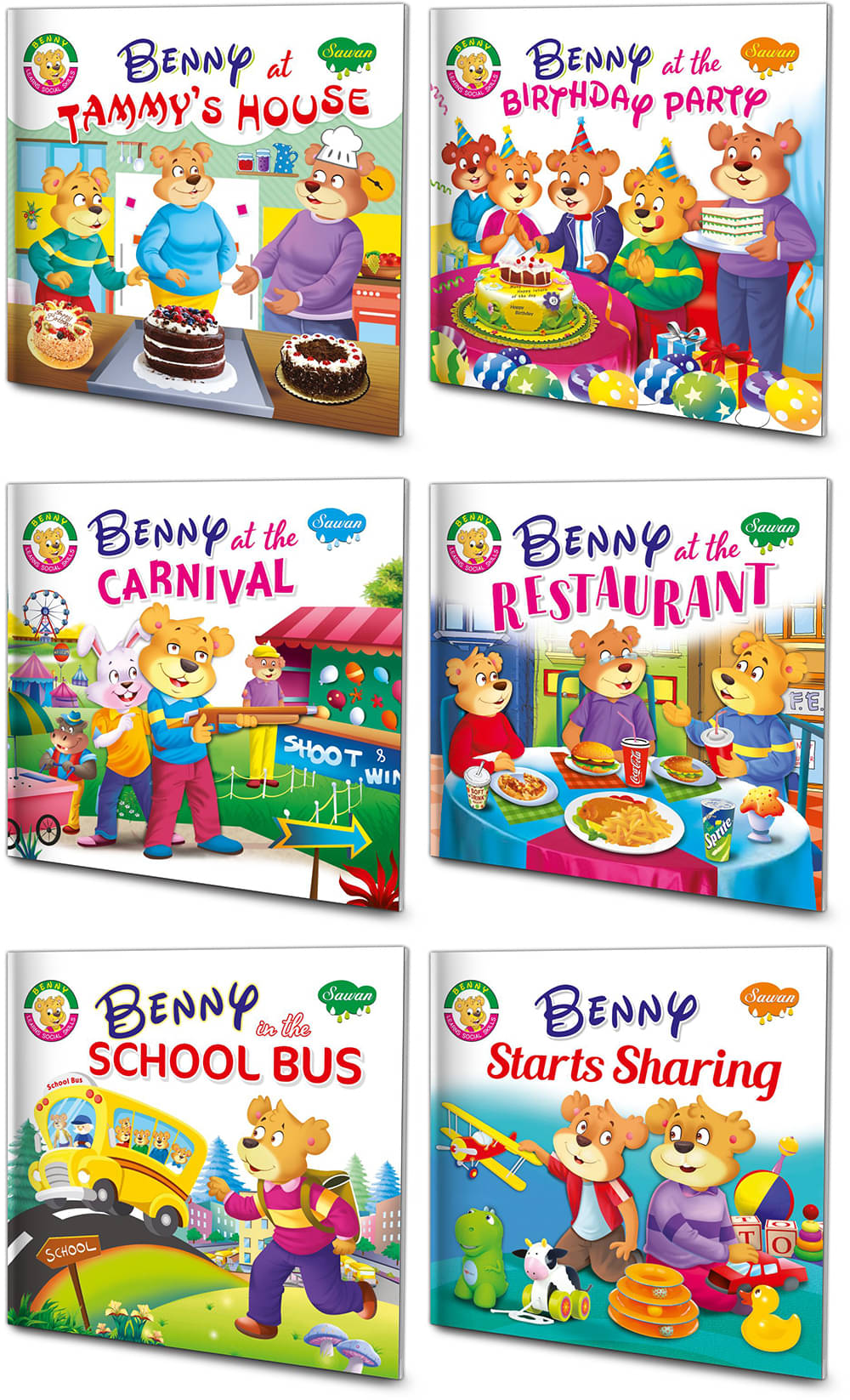 Sawan Present Set Of 6 Benny Learn Social Skills Story Books | Benny At Tammy's House, Benny At The Birthday Party, Benny At The Carnival, Benny At The Restaurant, Benny In The School Bus And Benny Starts Sharing Sawan Present Set Of 6 Benny Learn Social Skills Story Books | Benny At Tammy's House, Benny At The Birthday Party, Benny At The Carnival, Benny At The Restaurant, Benny In The School Bus And Benny Starts Sharing