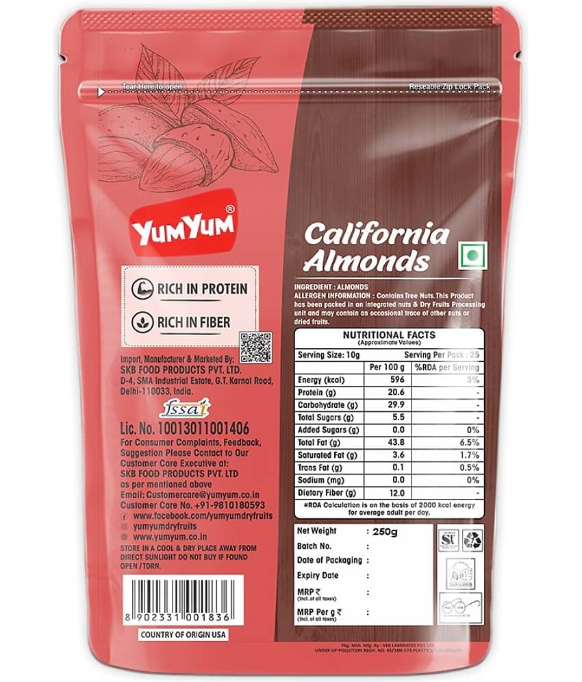 YUM YUM Premium Californian Almonds Badam Giri Dry Fruits 250g