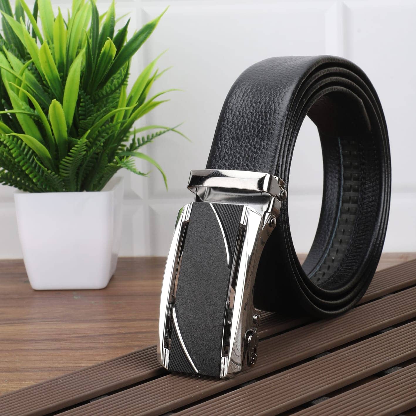 clock 21 - Silver Leather Men's Formal Belt ( Pack of 1 )