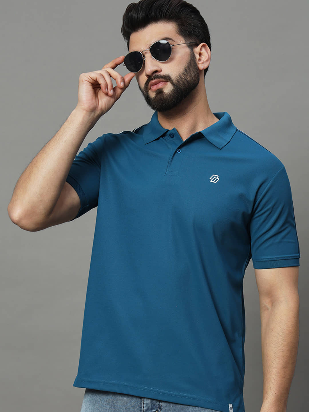 renuovo Pack of 1 Polyester Regular Fit Solid Half Sleeves Men's Polo T Shirt ( Teal Blue )