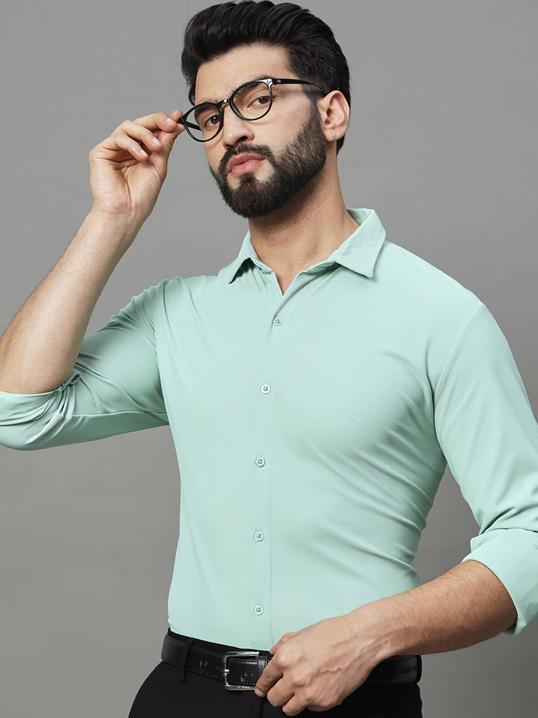 renuovo Polyester Regular Fit Solids Full Sleeves Men's Casual Shirt - Sea Green ( Pack of 1 )