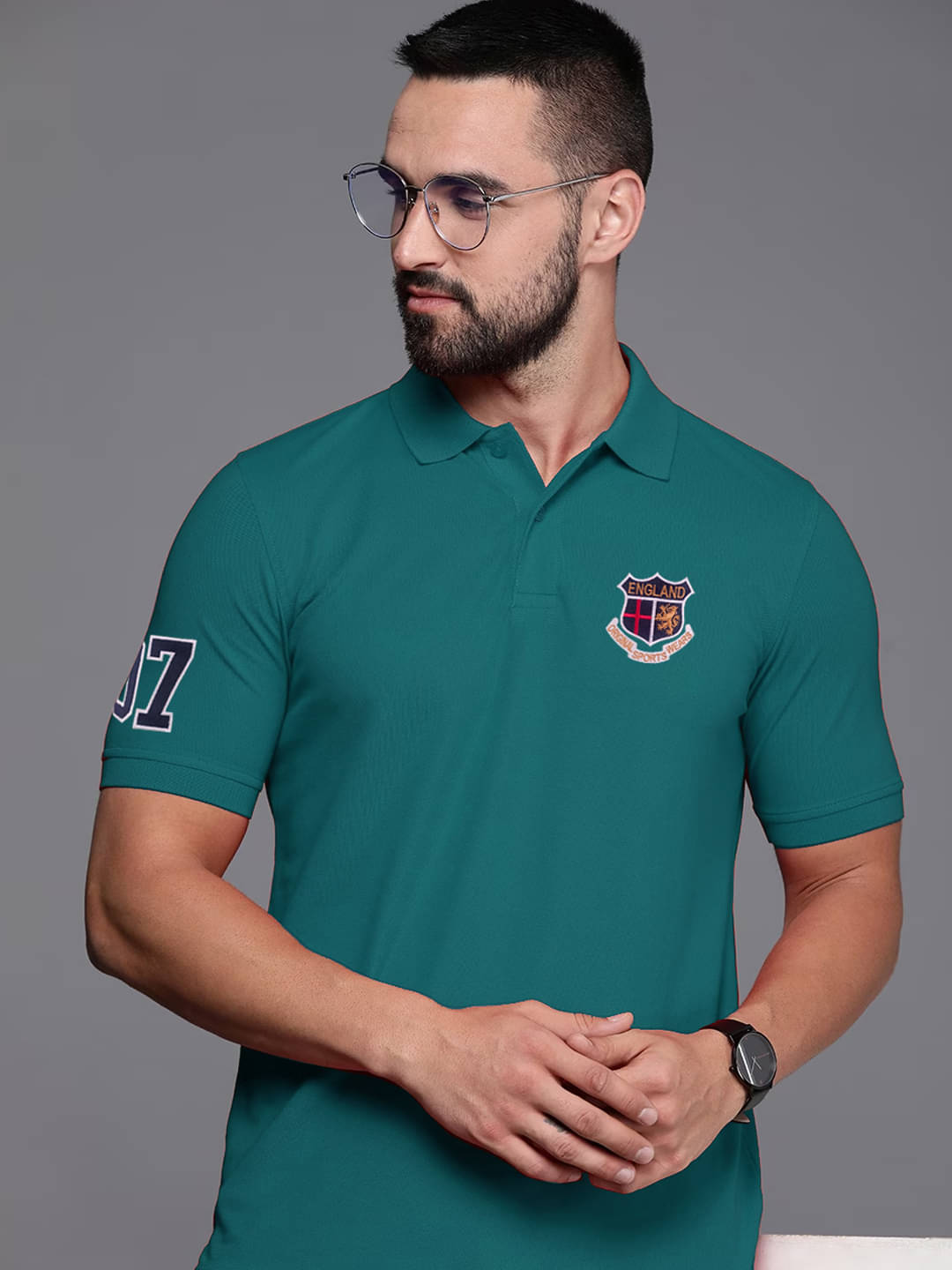     			ADORATE Pack of 1 Cotton Blend Regular Fit Embroidered Half Sleeves Men's Polo T Shirt ( Teal Blue )
