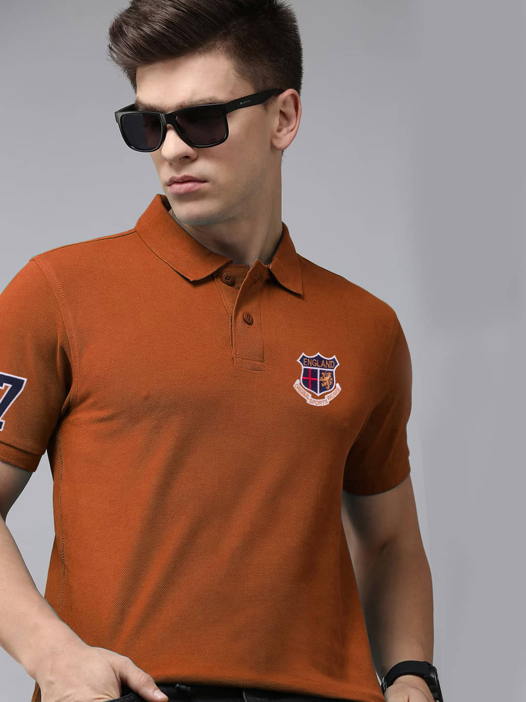     			ADORATE Pack of 1 Cotton Blend Regular Fit Embroidered Half Sleeves Men's Polo T Shirt ( Rust )