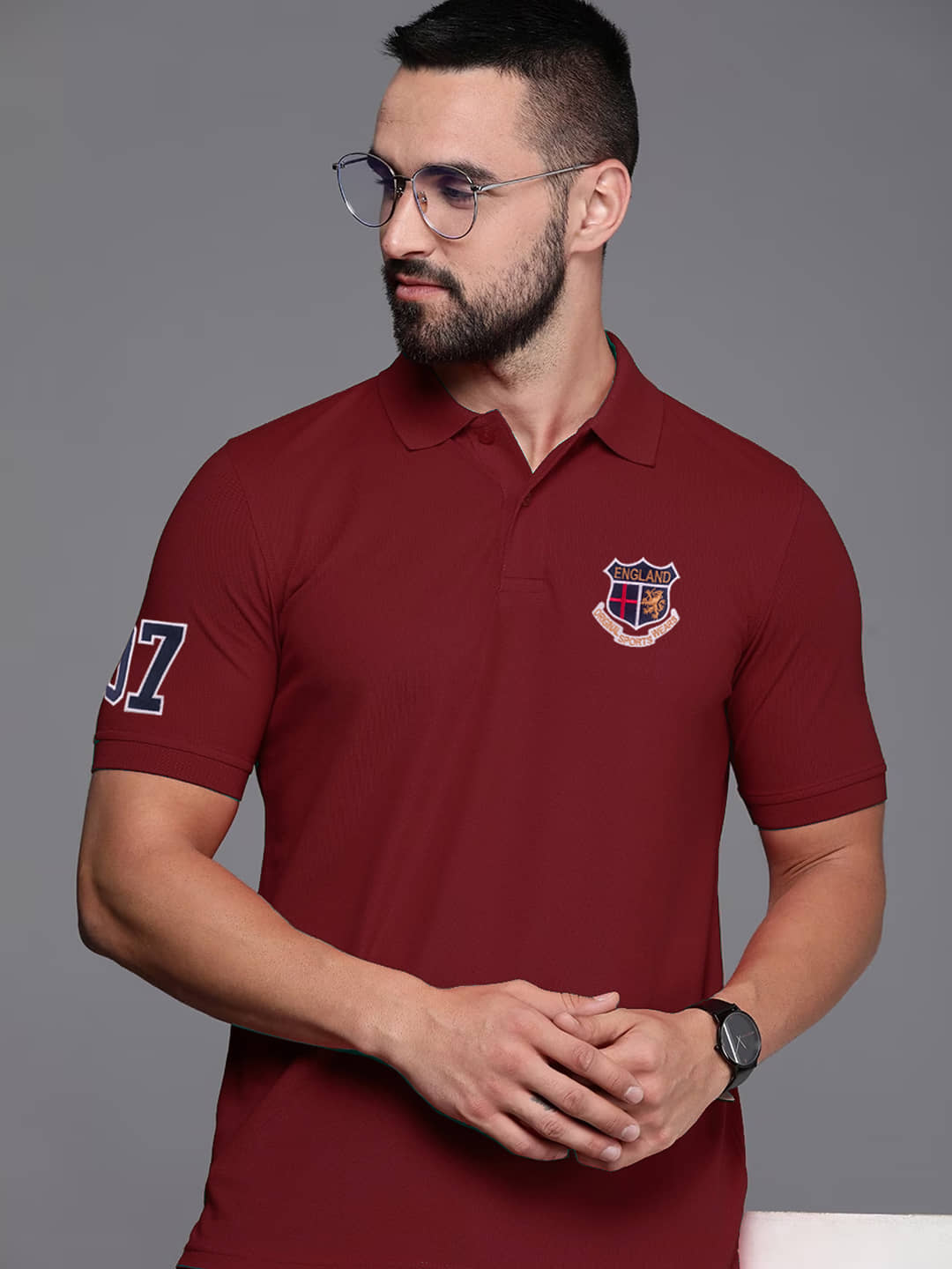 ADORATE Pack of 1 Cotton Blend Regular Fit Embroidered Half Sleeves Men's Polo T Shirt ( Burgundy )